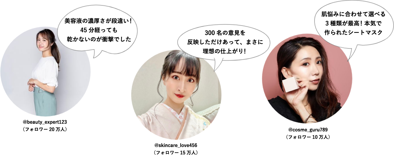 美容液の濃厚さが段違い！45分経っても乾かないのが衝撃でした。　300名の意見を反映しただけあって、まさに理想の仕上がり！　肌悩みに合わせて選べる3種類が最高！本気で作られたシートマスク